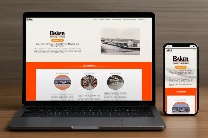 Baker Transfer and Storage website shown on desktop and mobile